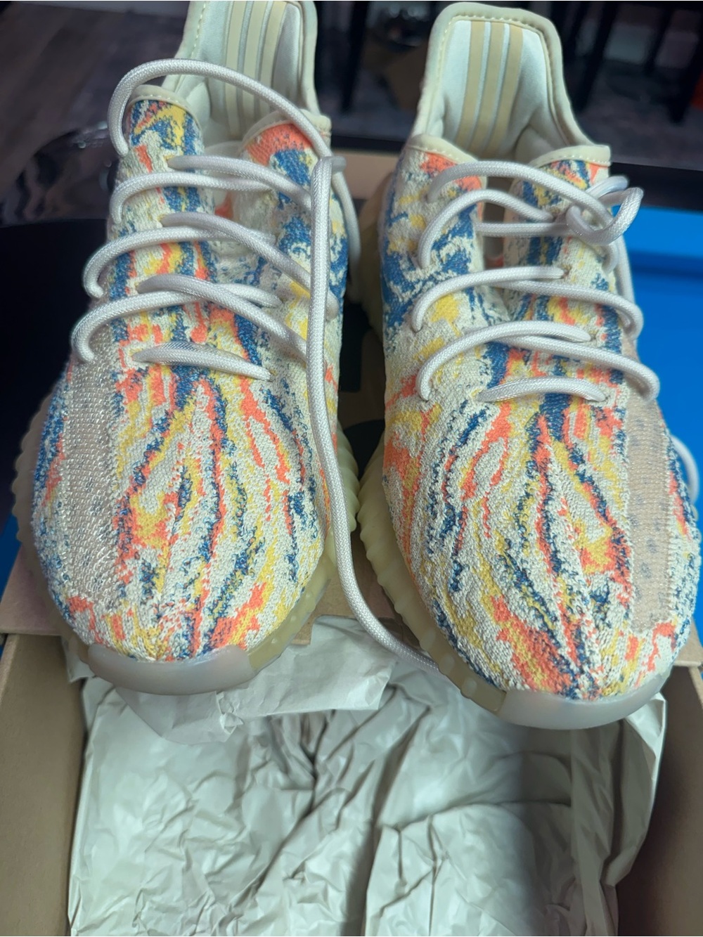 Yeezy women Multicolor Knit Sneakers - Cream, Orange, Blue